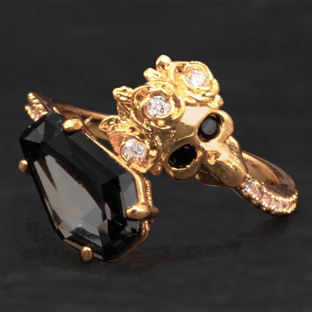 Gold Skull Coffim Ring, Charmed Aroma Coffin Collection